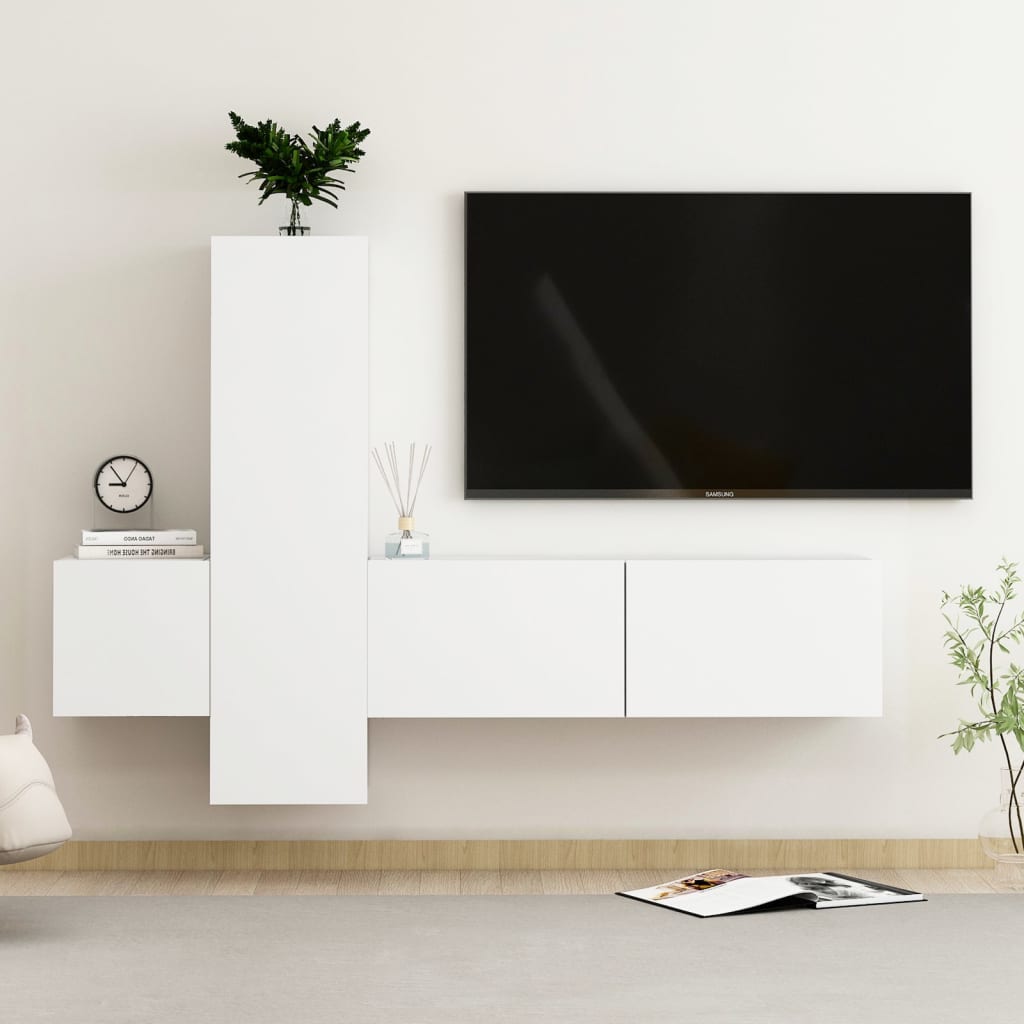 Ensemble de meubles TV 3 pièces en bois blanc