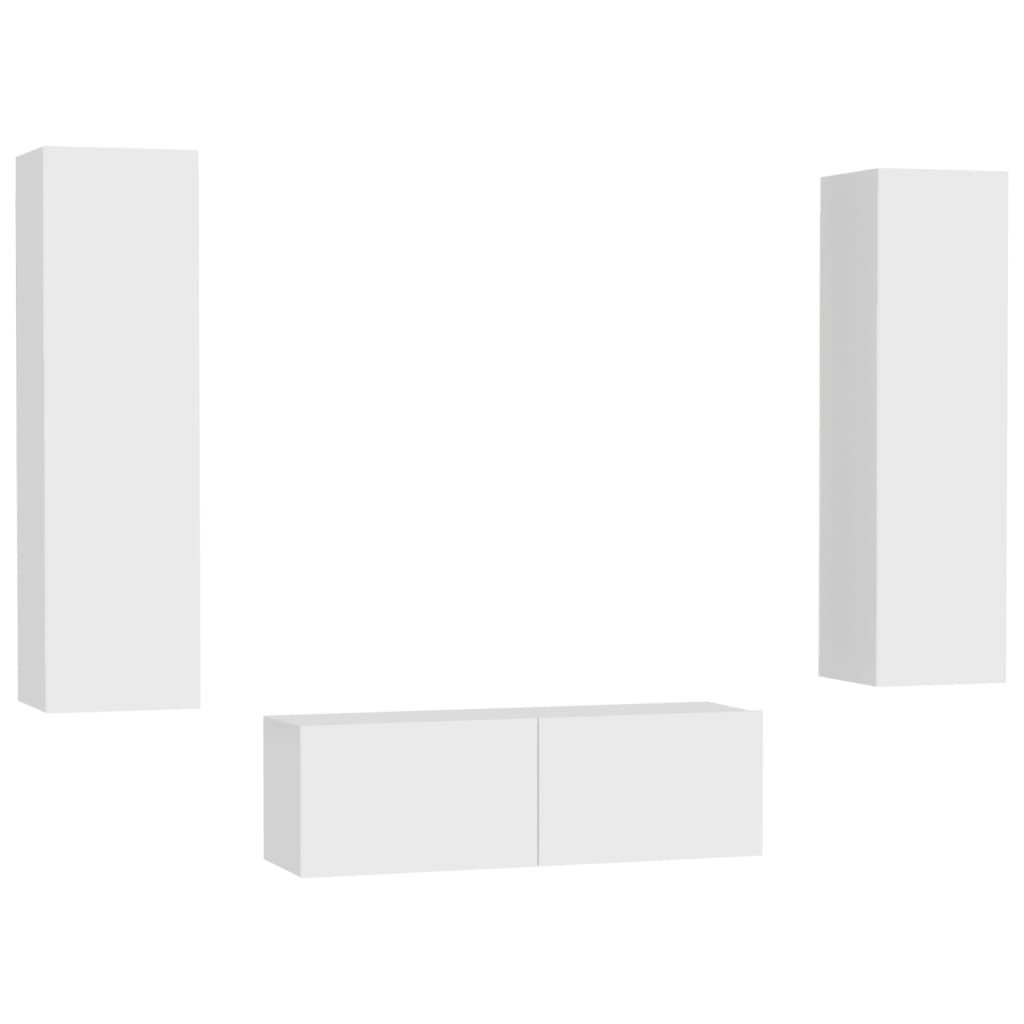 Ensemble de meubles TV 3 pièces en bois blanc
