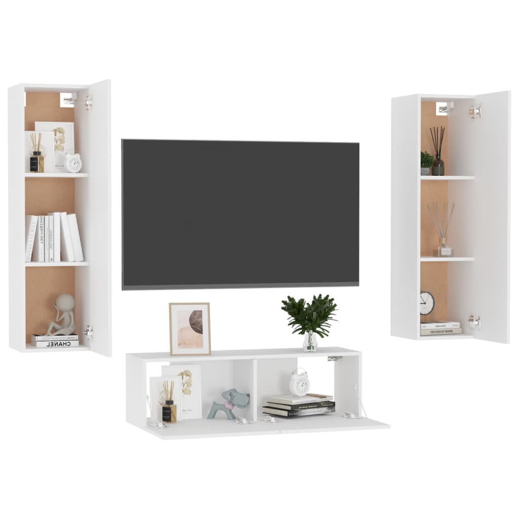 Ensemble de meubles TV 3 pièces en bois blanc