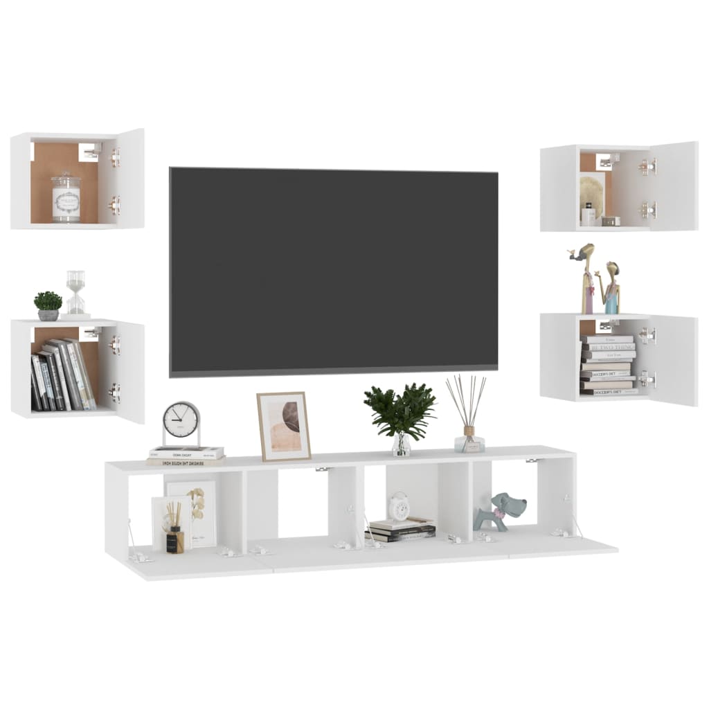 Ensemble de meubles TV 6 pièces en bois blanc