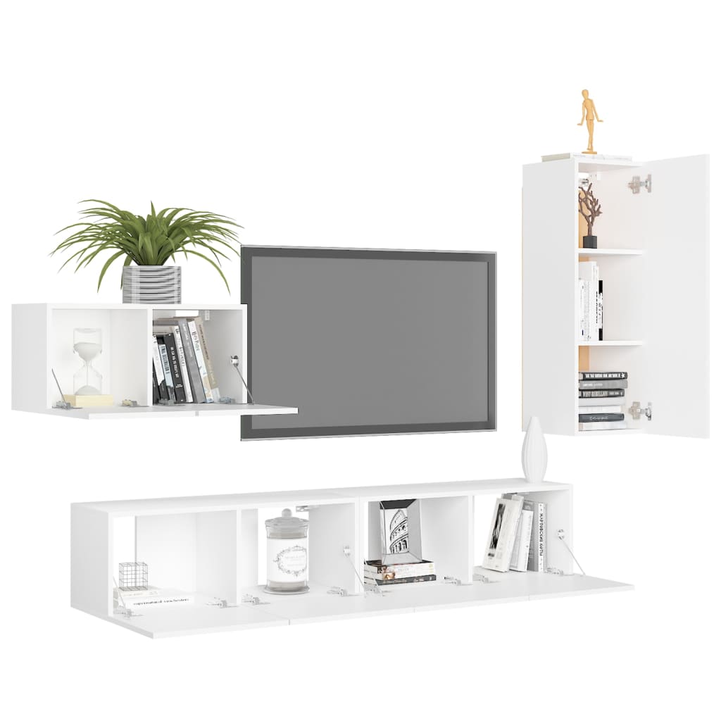 Ensemble de meubles TV 4 pièces en bois blanc