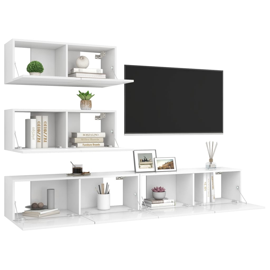 Ensemble de meubles TV 4 pièces en bois blanc