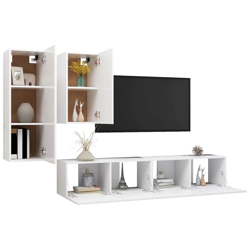 Ensemble de meubles TV 4 pièces en bois blanc