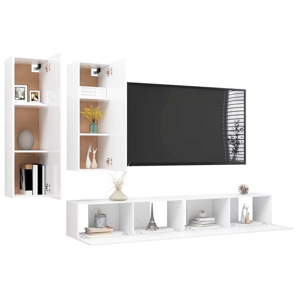 Ensemble de meubles TV 4 pièces en bois blanc