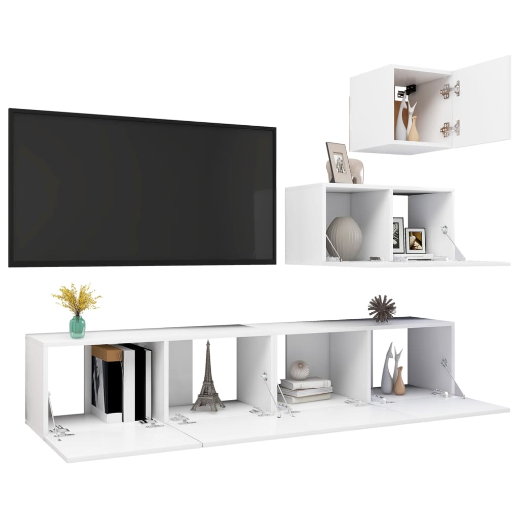 Ensemble de meubles TV 4 pièces en bois blanc