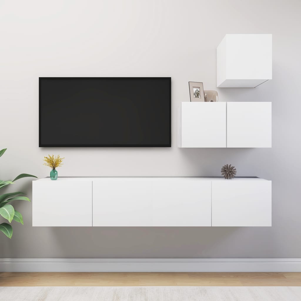 Ensemble de meubles TV 4 pièces en bois blanc