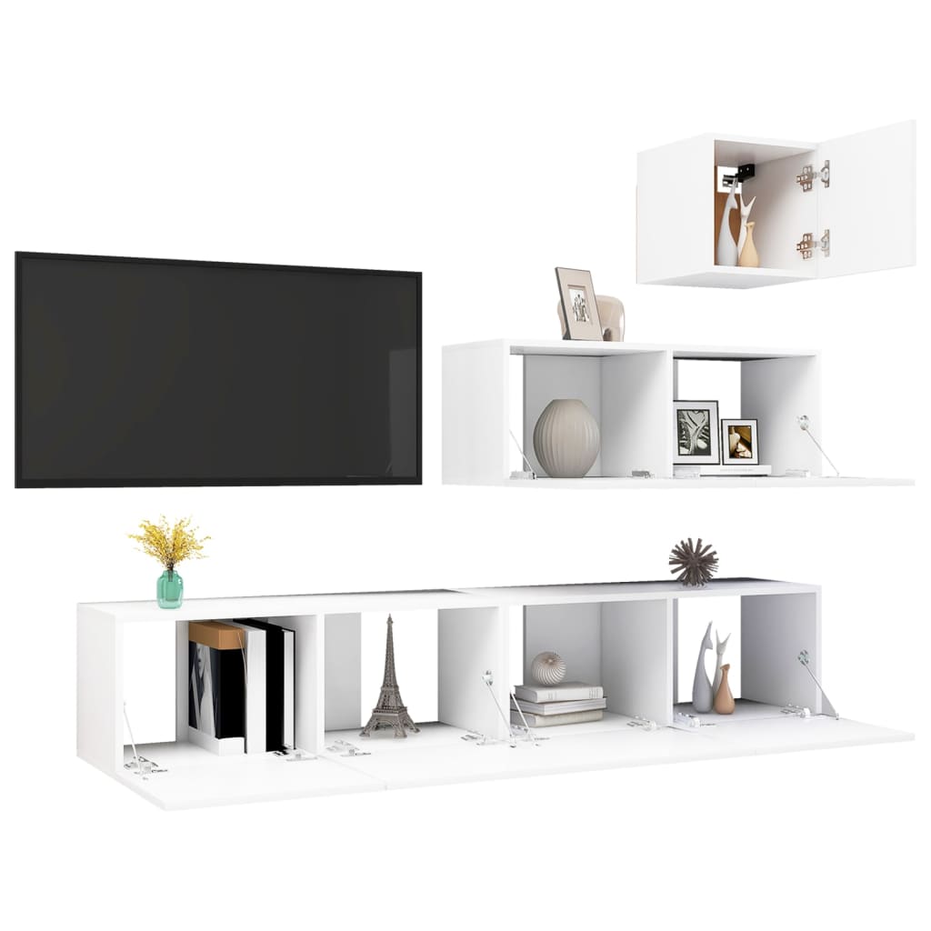 Ensemble de meubles TV 4 pièces en bois blanc