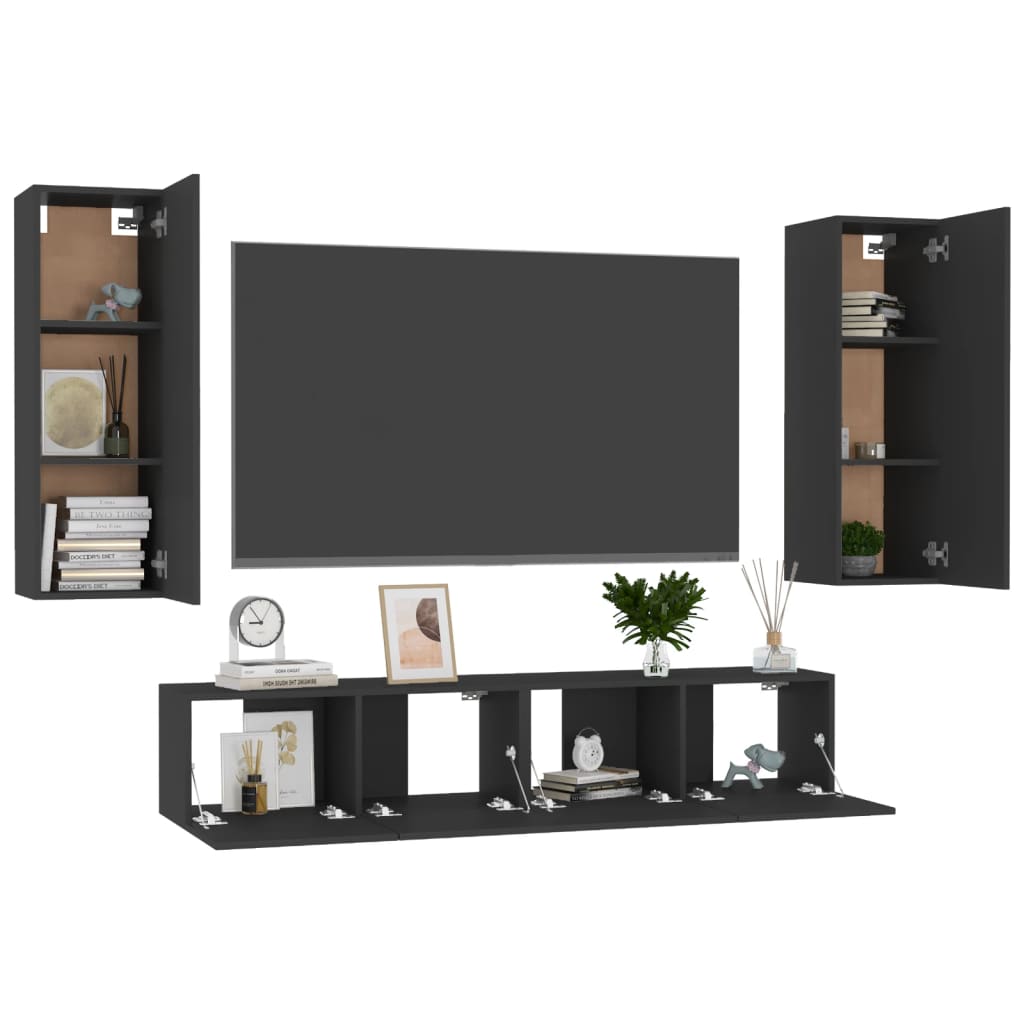 Ensemble de meubles TV 4 pièces en bois noir