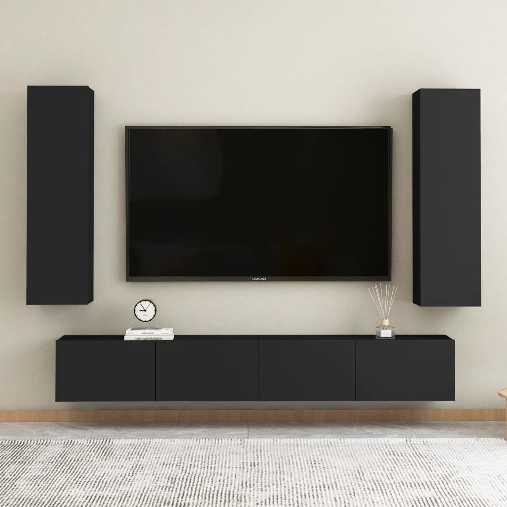 Ensemble de meubles TV 4 pièces en bois noir