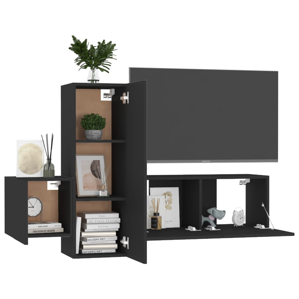 Ensemble de meubles TV 3 pièces en bois noir