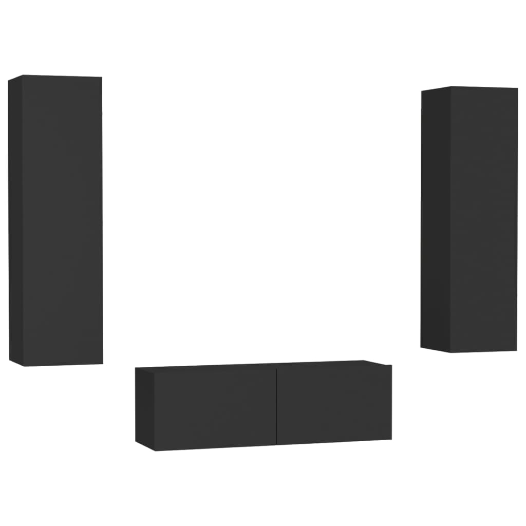 Ensemble de meubles TV 3 pièces en bois noir