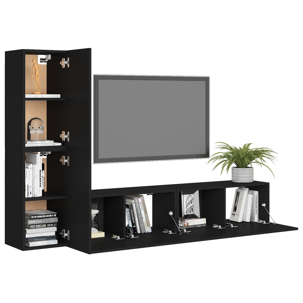 Ensemble de meubles TV 4 pièces en bois noir