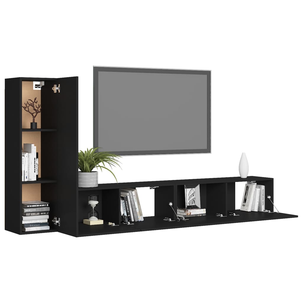 Ensemble de meubles TV 3 pièces en bois noir