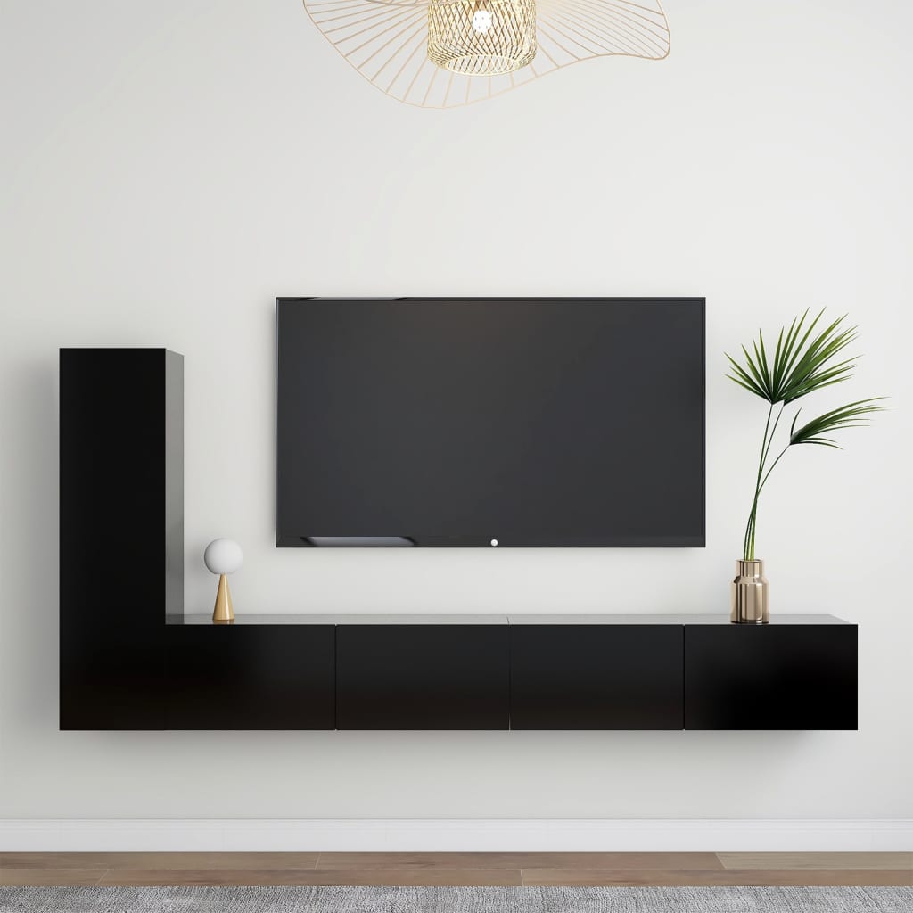 Ensemble de meubles TV 3 pièces en bois noir