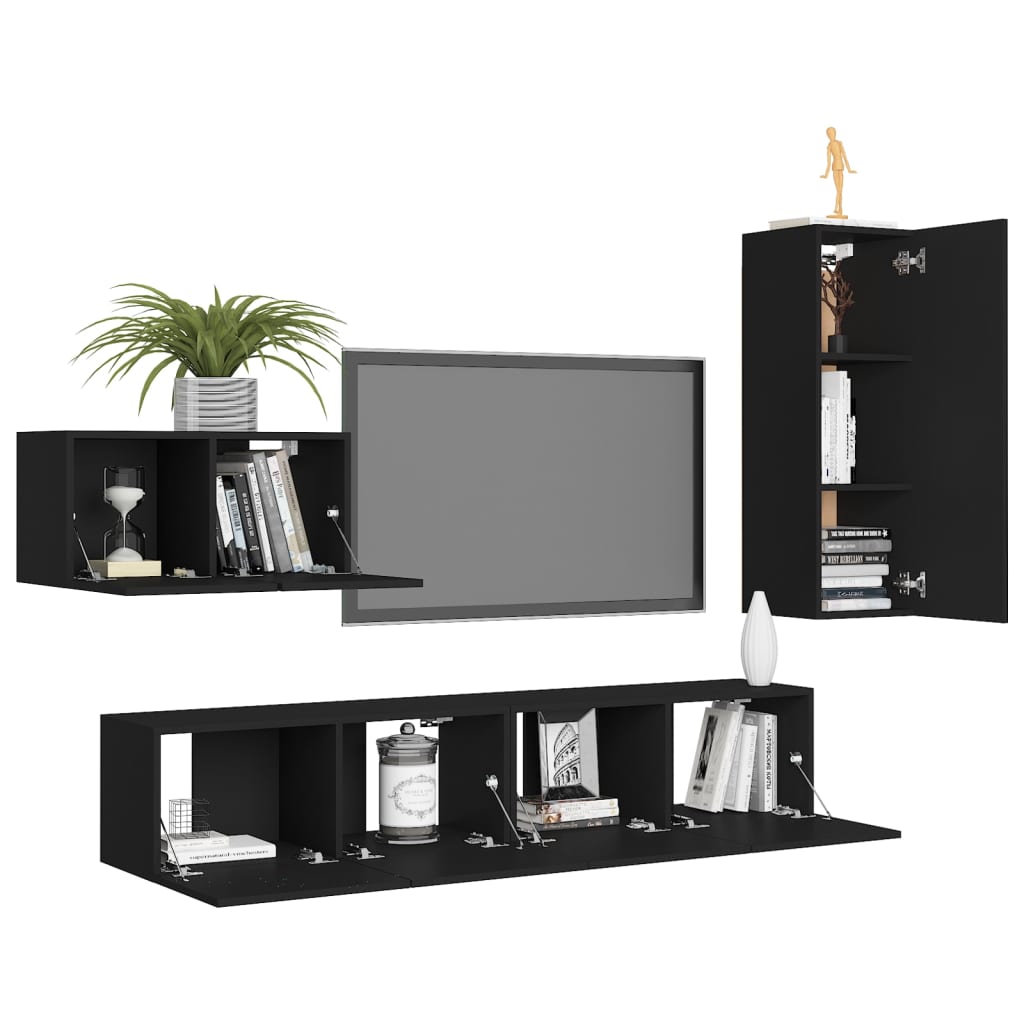 Ensemble de meubles TV 4 pièces en bois noir