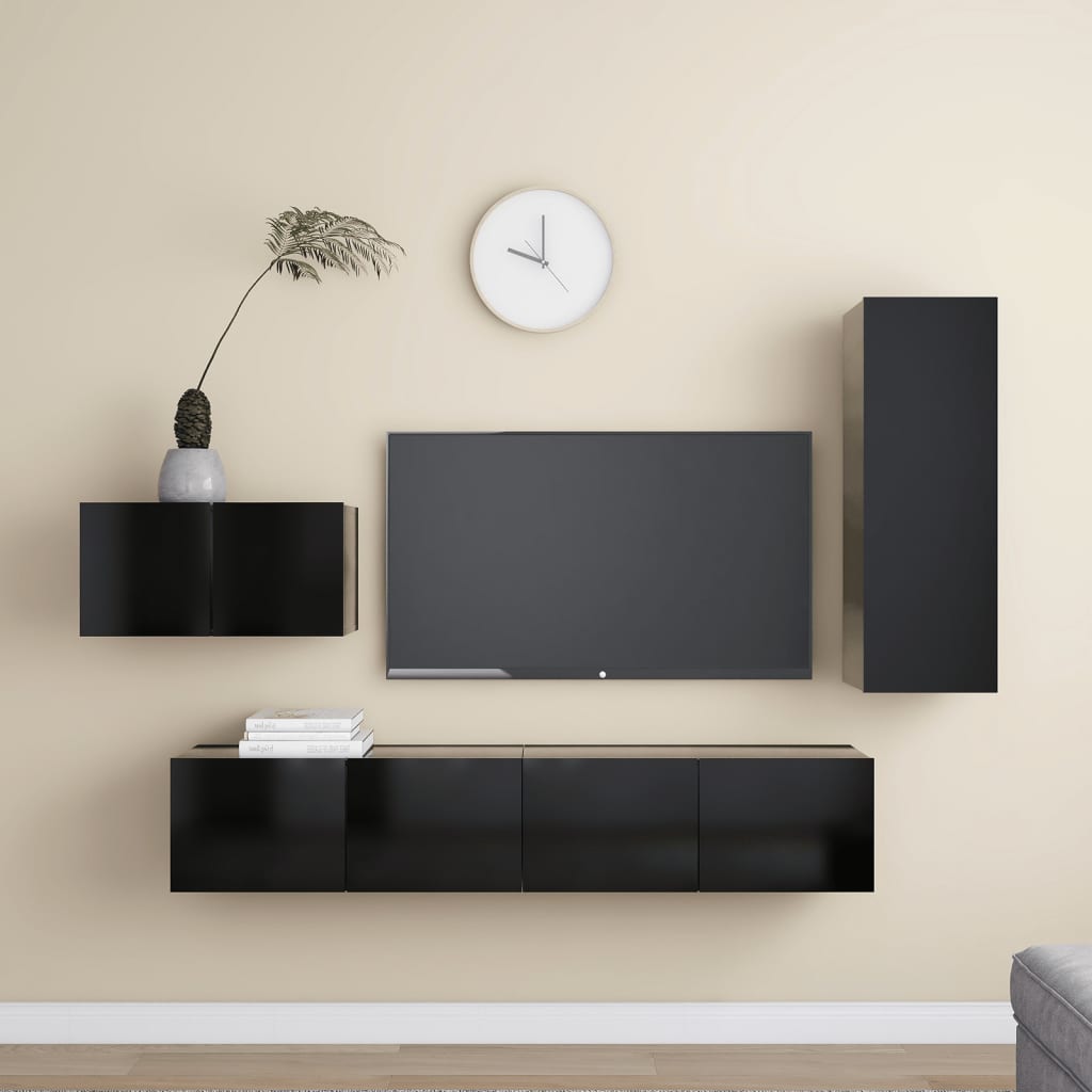 Ensemble de meubles TV 4 pièces en bois noir