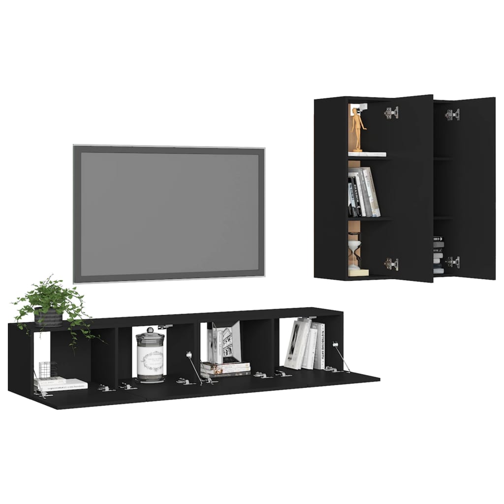 Ensemble de meubles TV 4 pièces en bois noir