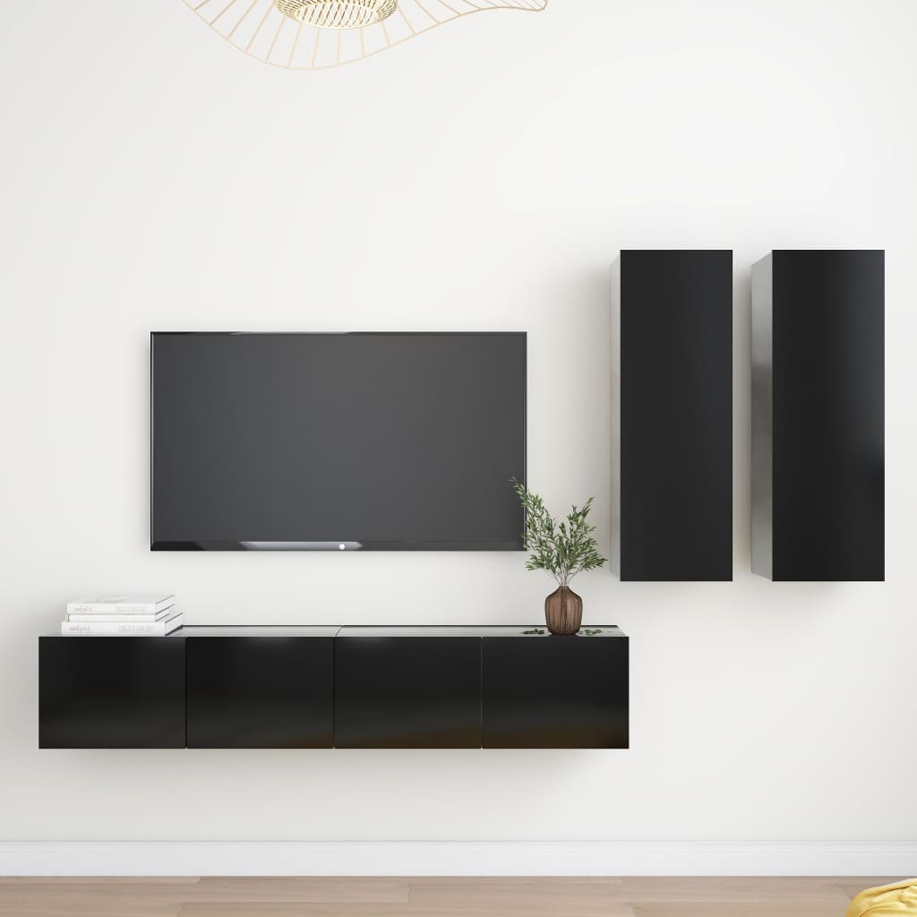 Ensemble de meubles TV 4 pièces en bois noir