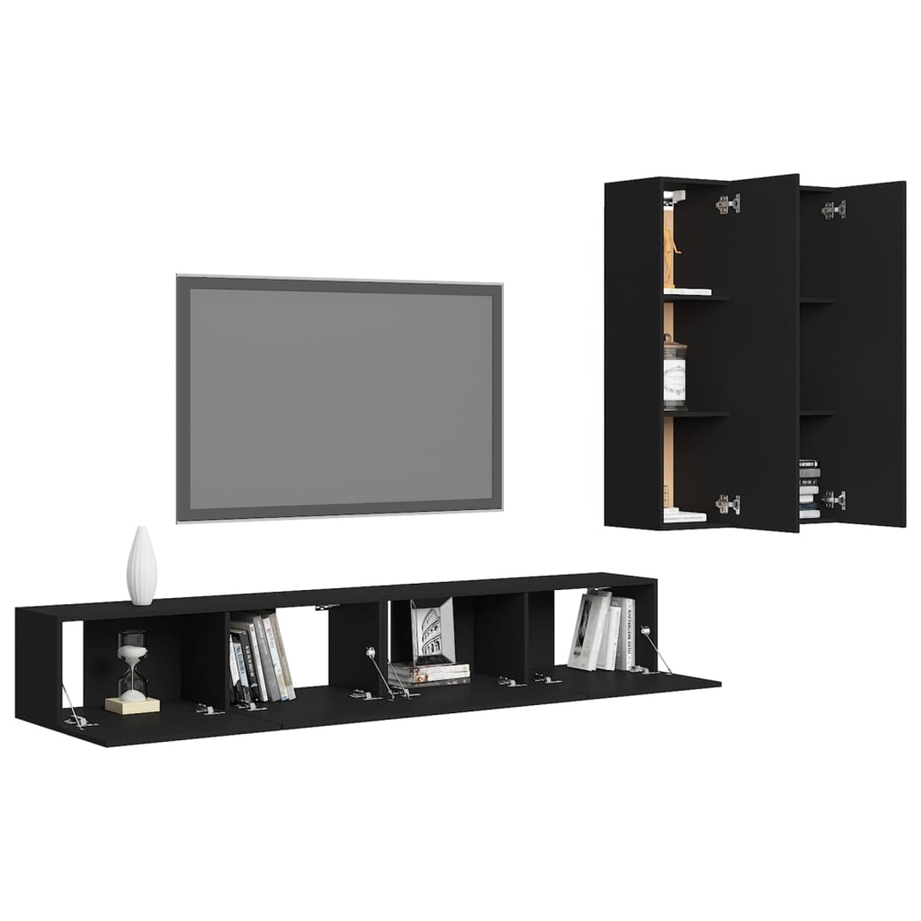 Ensemble de meubles TV 4 pièces en bois noir