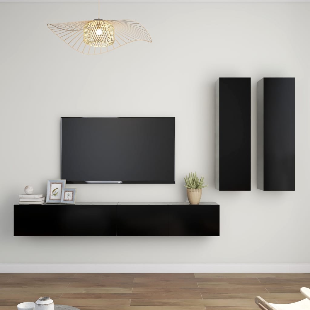 Ensemble de meubles TV 4 pièces en bois noir