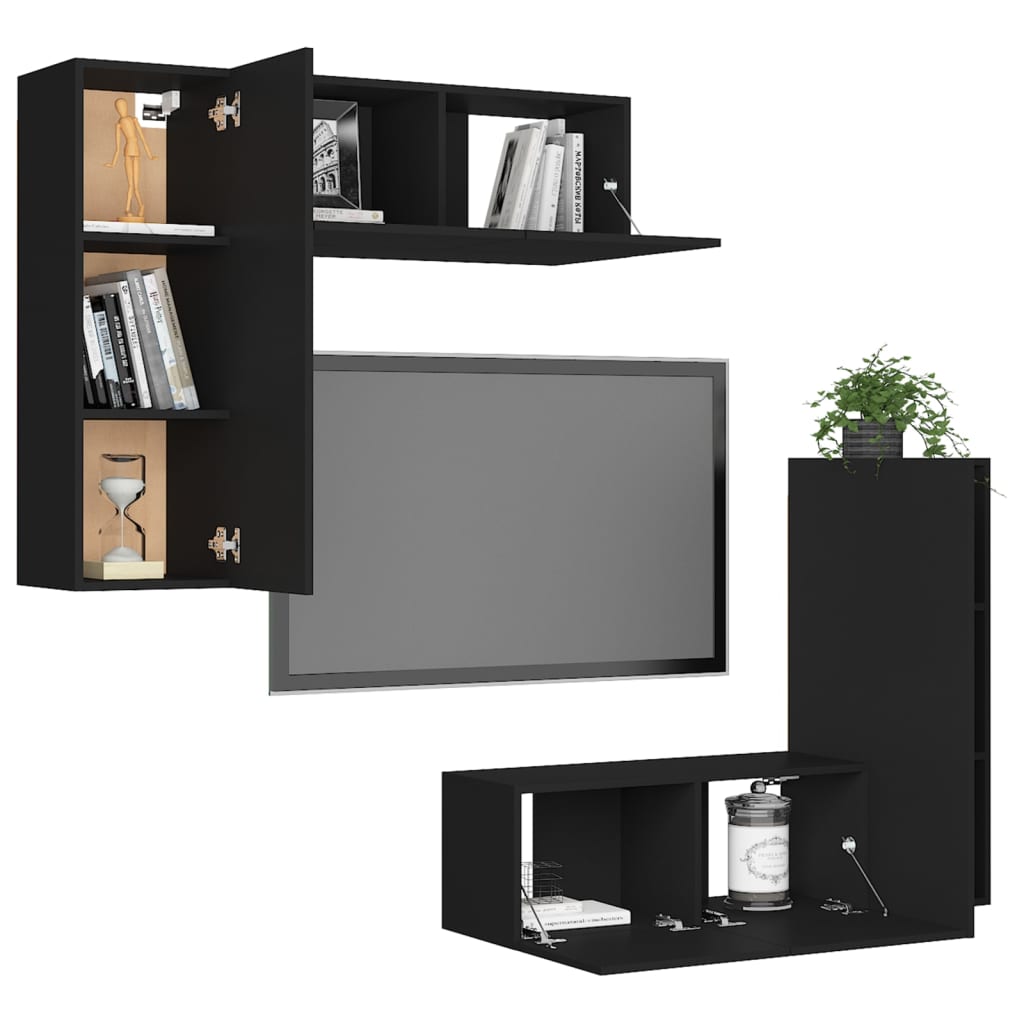 Ensemble de meubles TV 4 pièces en bois noir