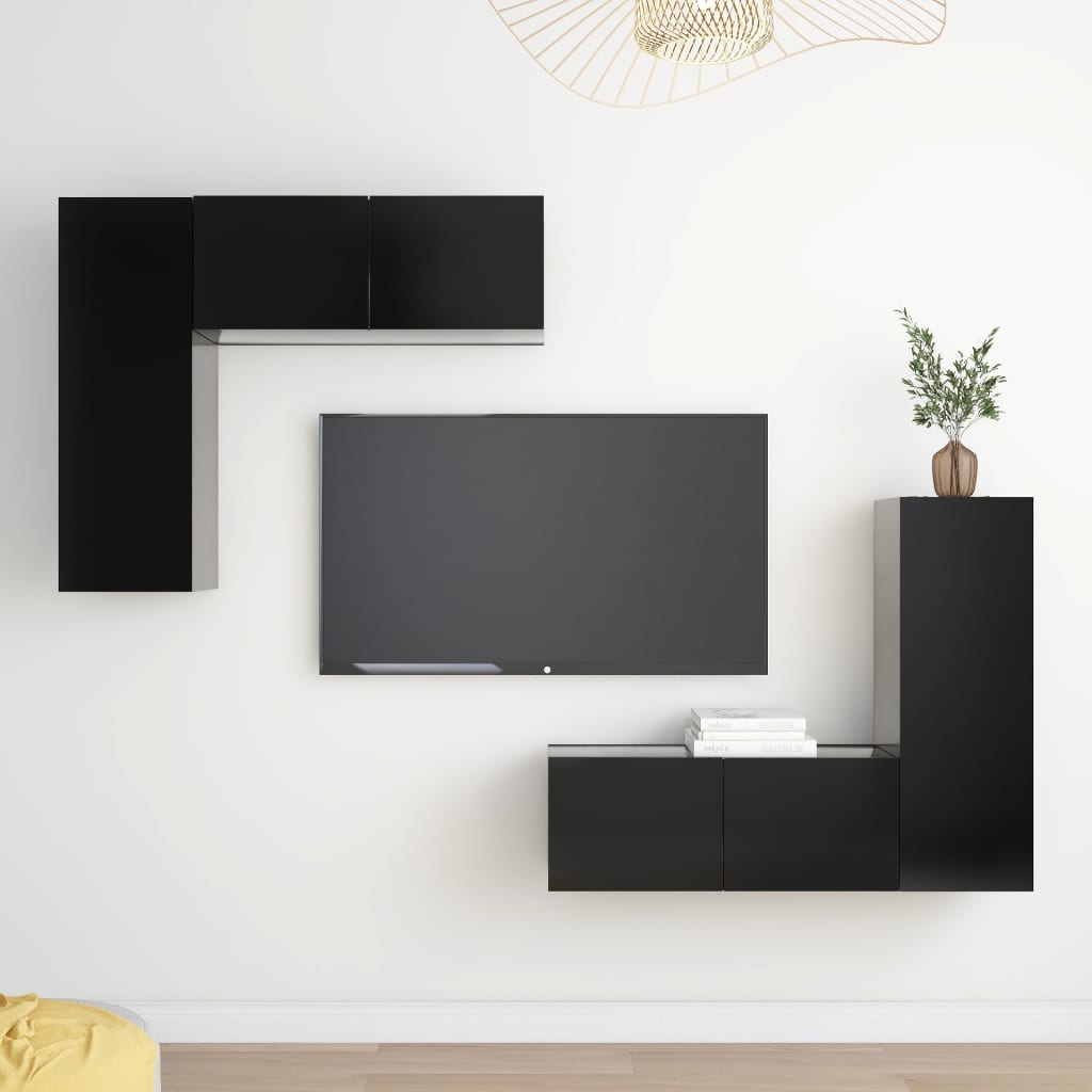 Ensemble de meubles TV 4 pièces en bois noir
