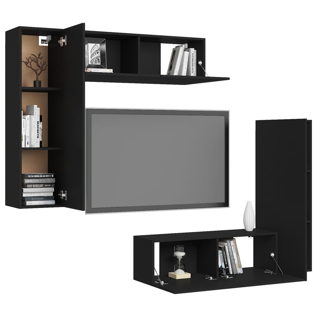 Ensemble de meubles TV 4 pièces en bois noir