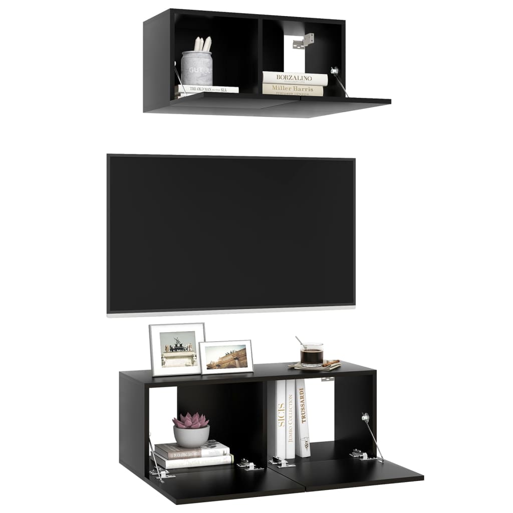 Ensemble de meubles TV 2 pièces en bois noir