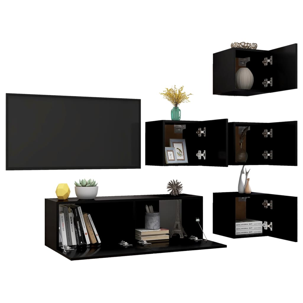 Ensemble de meubles TV 5 pièces, matériau à base de bois noir