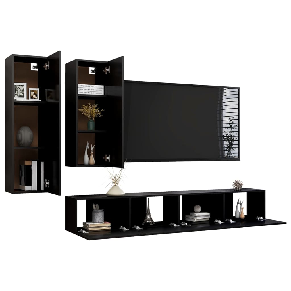 Ensemble de meubles TV 4 pièces en bois noir