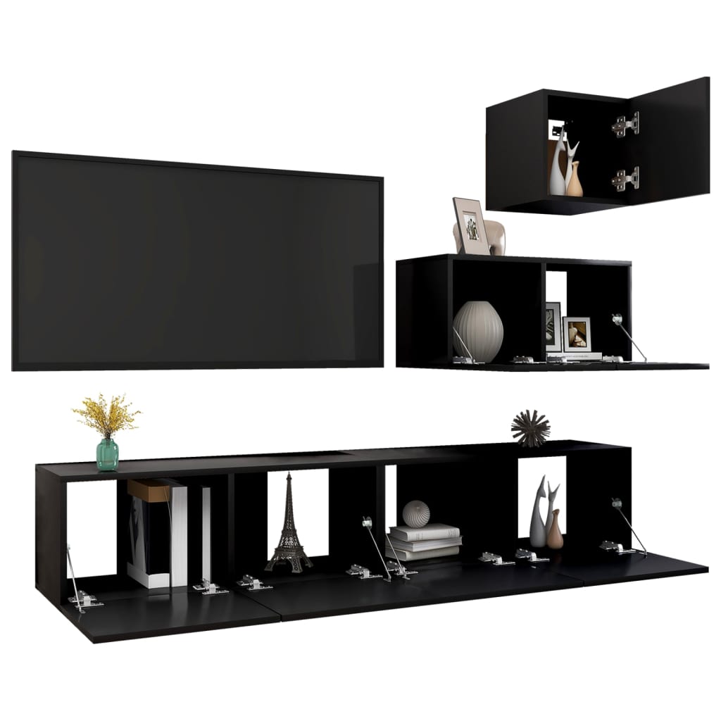 Ensemble de meubles TV 4 pièces en bois noir