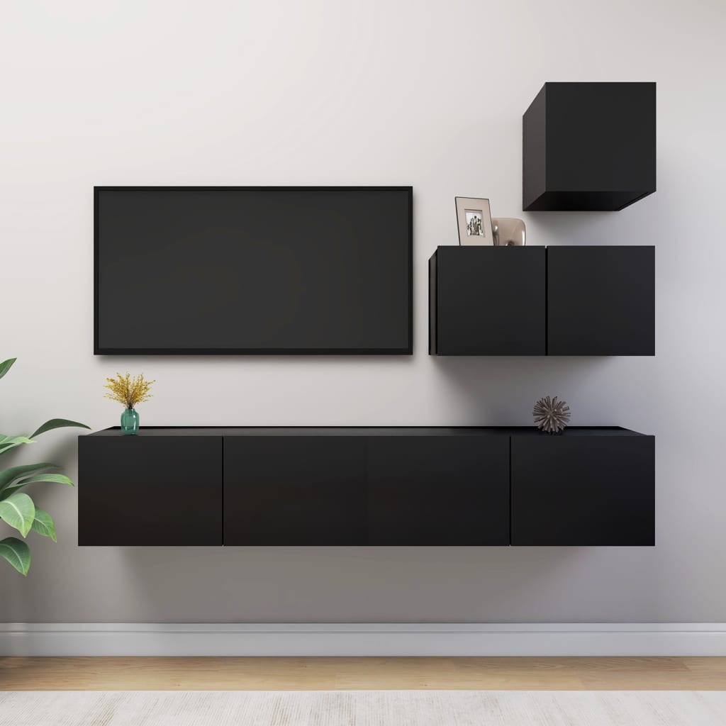 Ensemble de meubles TV 4 pièces en bois noir