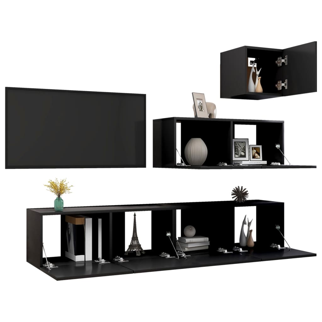 Ensemble de meubles TV 4 pièces en bois noir