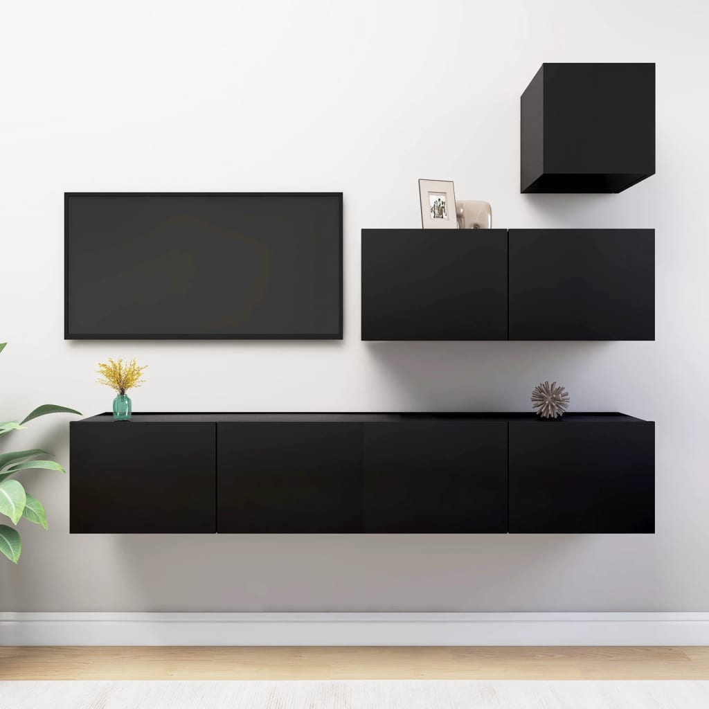 Ensemble de meubles TV 4 pièces en bois noir