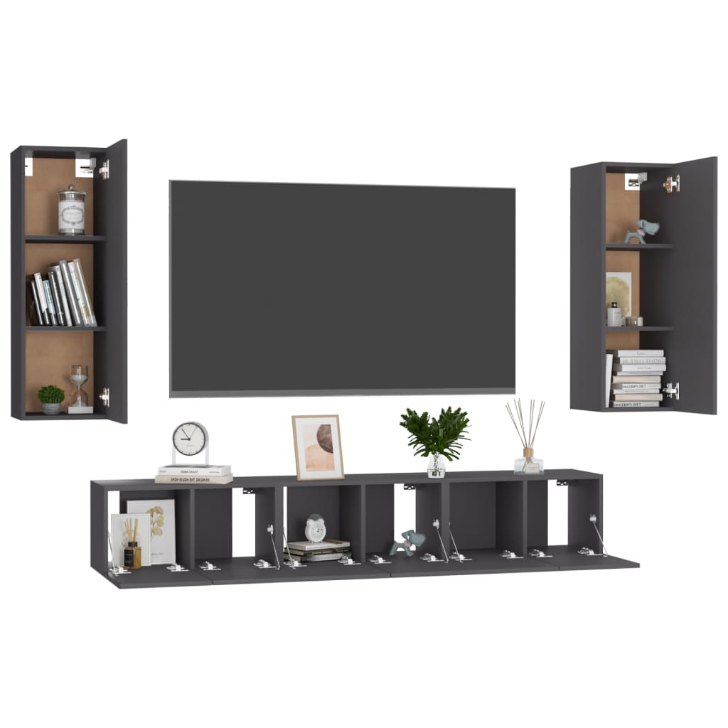 Ensemble de meubles TV 5 pièces, matériau à base de bois gris