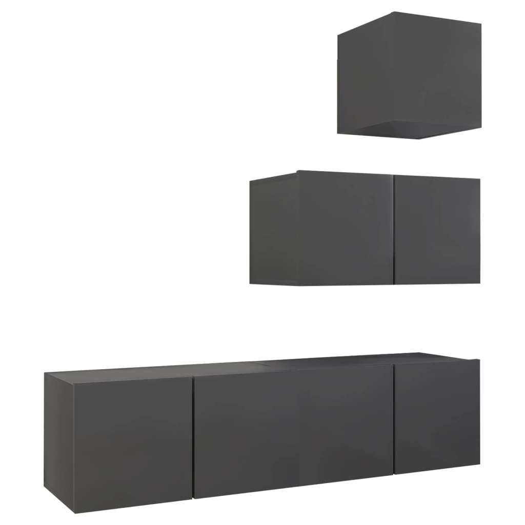 Ensemble de meubles TV 4 pièces, matériau à base de bois gris