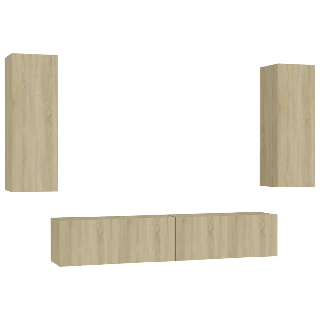 Ensemble de meubles TV 4 pièces en bois de chêne Sonoma