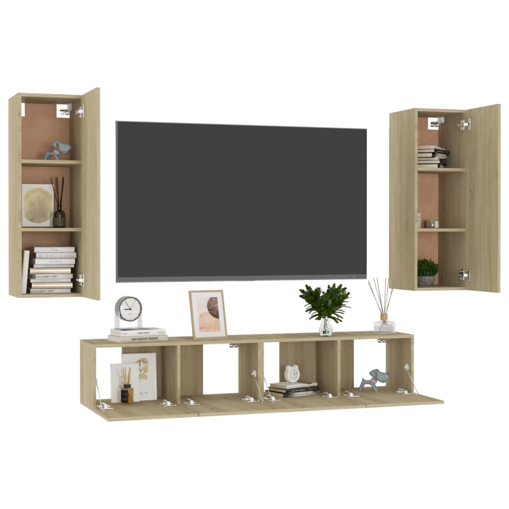 Ensemble de meubles TV 4 pièces en bois de chêne Sonoma