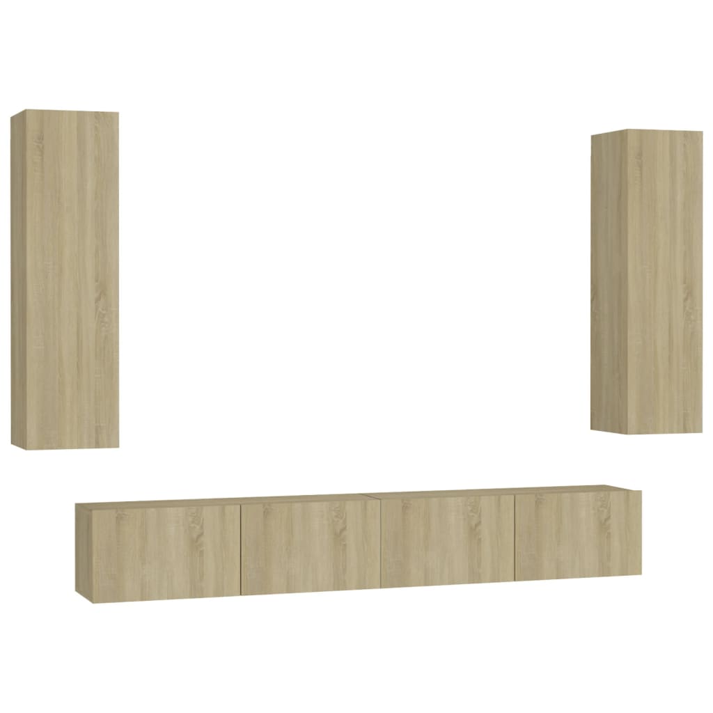 Ensemble de meubles TV 4 pièces en bois de chêne Sonoma