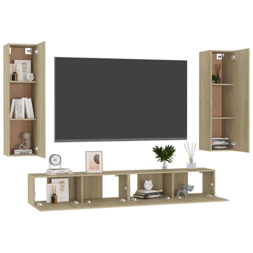 Ensemble de meubles TV 4 pièces en bois de chêne Sonoma