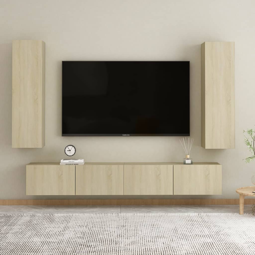 Ensemble de meubles TV 4 pièces en bois de chêne Sonoma