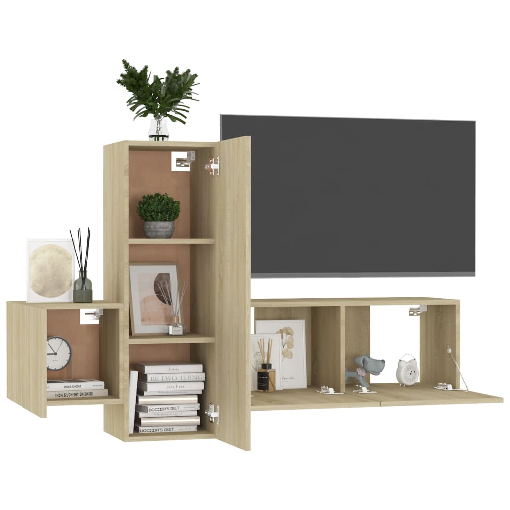 Ensemble de meubles TV 3 pièces en bois de chêne Sonoma
