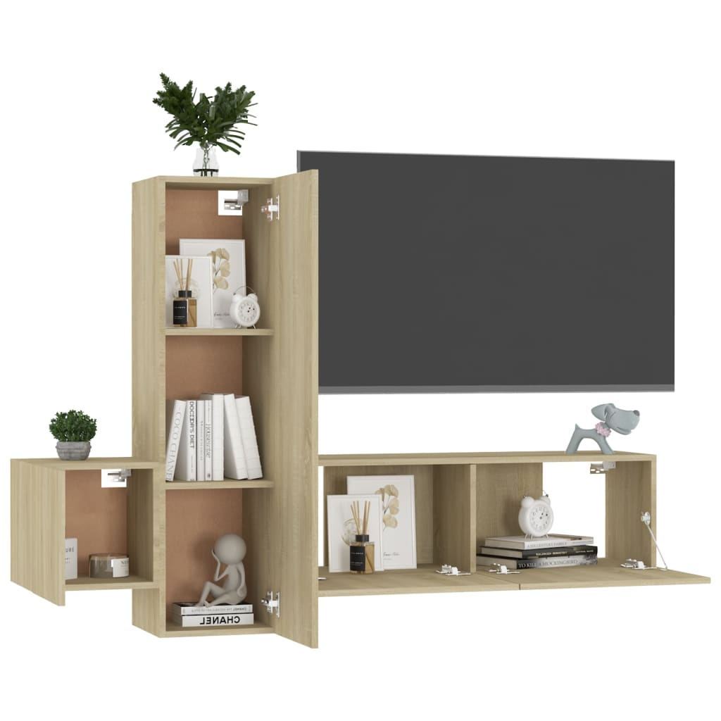 Ensemble de meubles TV 3 pièces en bois de chêne Sonoma