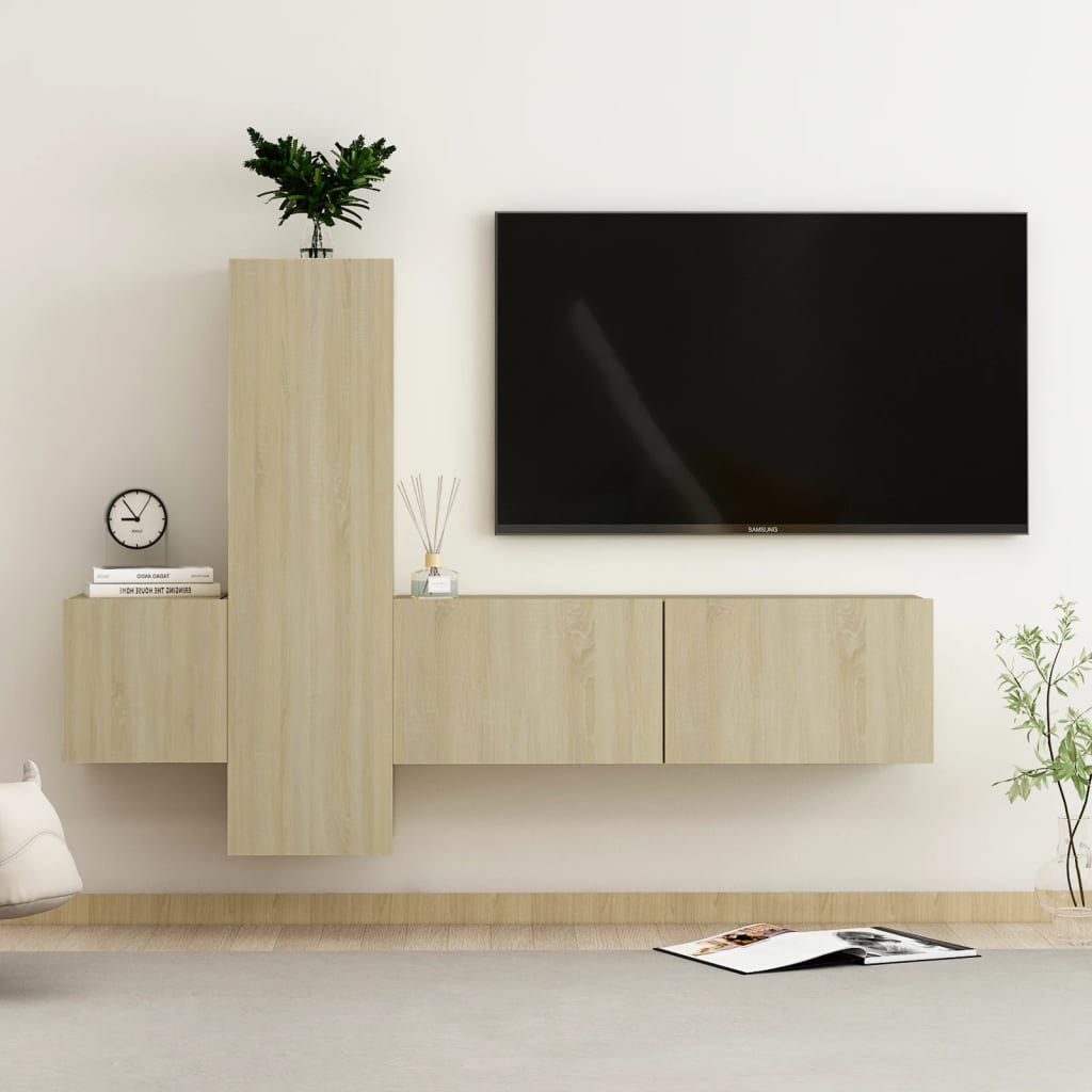 Ensemble de meubles TV 3 pièces en bois de chêne Sonoma