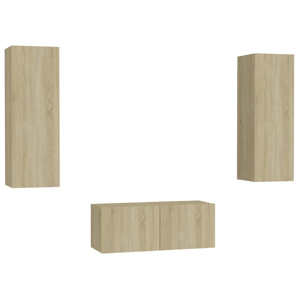 Ensemble de meubles TV 3 pièces en bois de chêne Sonoma