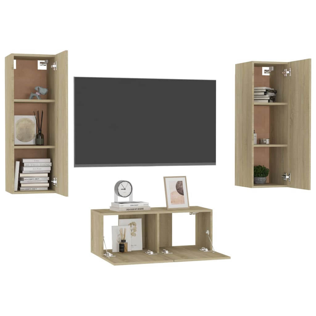 Ensemble de meubles TV 3 pièces en bois de chêne Sonoma