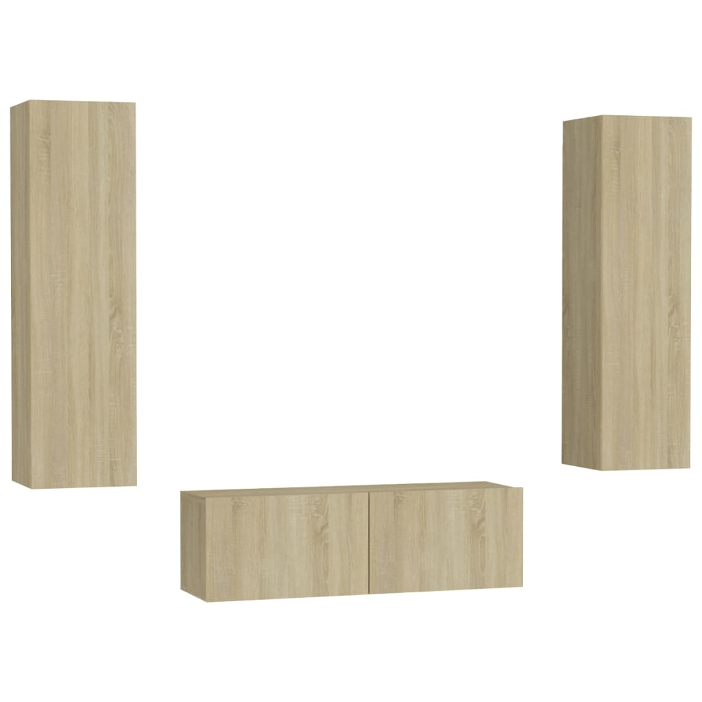 Ensemble de meubles TV 3 pièces en bois de chêne Sonoma