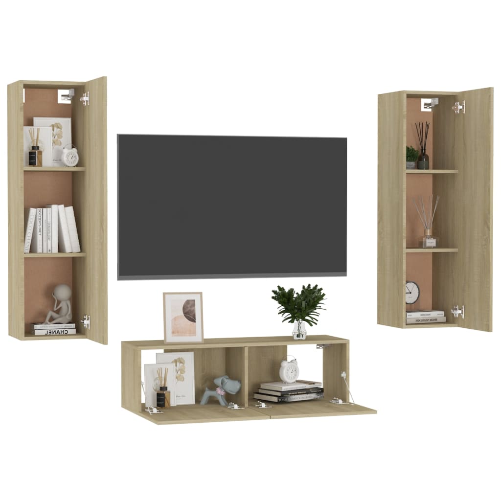 Ensemble de meubles TV 3 pièces en bois de chêne Sonoma