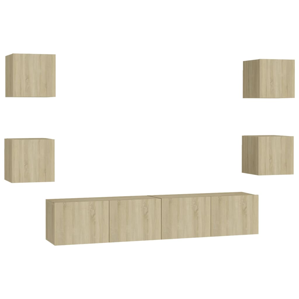 Ensemble de meubles TV 6 pièces en bois de chêne Sonoma
