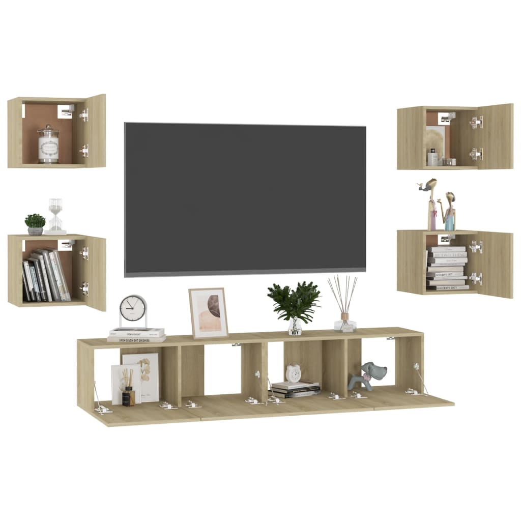 Ensemble de meubles TV 6 pièces en bois de chêne Sonoma